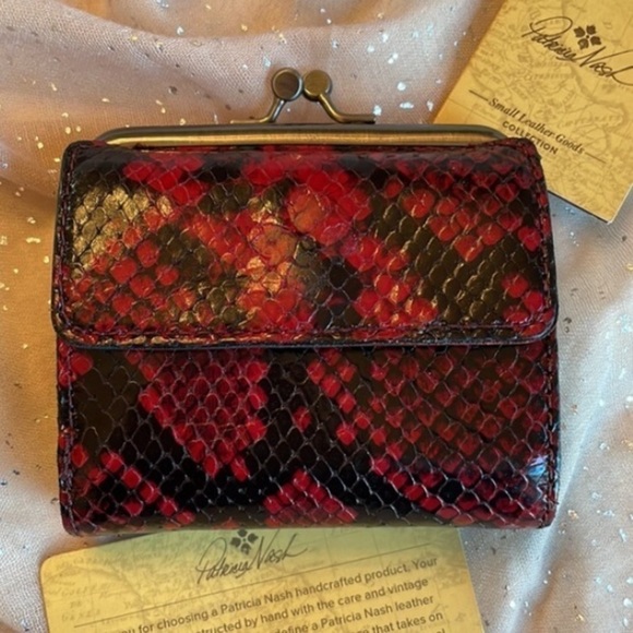 Brand New Patricia Nash Italian Python Genuine Leather Berry Red Astor Wallet - Picture 1 of 16
